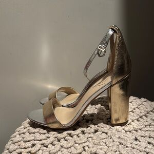 Gold Metallic Block Heel Sandals